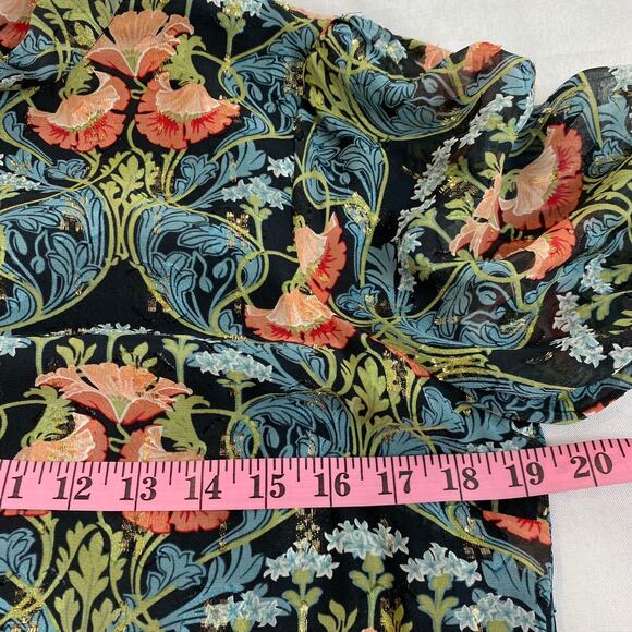 Anthropologie Meadow Rue Basilique Floral Blouse Top Size 8 Muticolor Metallic - Picture 10 of 13